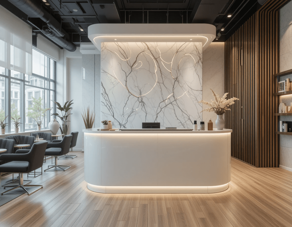 Reception area in modern beauty salon decoration