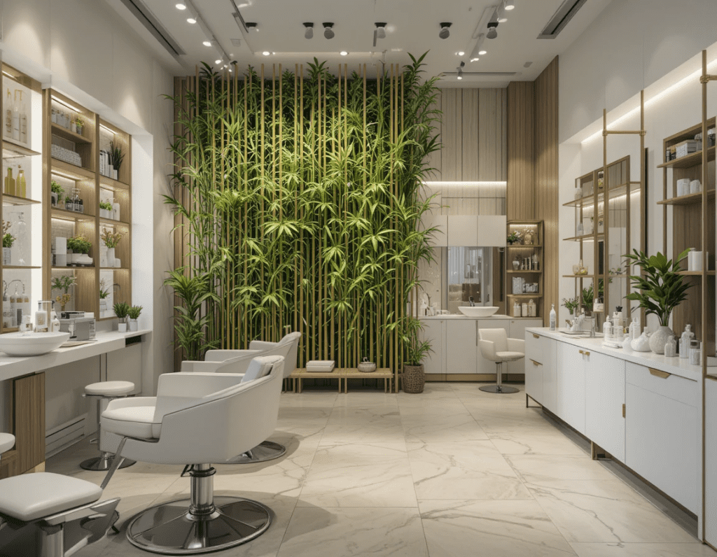 دکوراسیون سالن زیبایی مدرن با گیاه بامبو