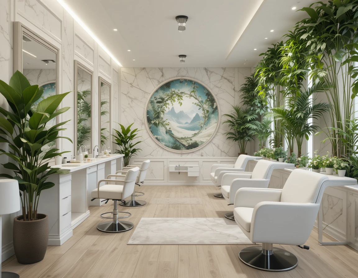 دکوراسیون سالن زیبایی مدرن با گیاه فیکوس لیراتا